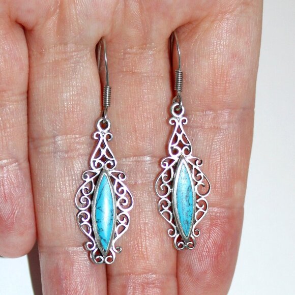 Sterling Silver Faux Turquoise Earrings - Picture 5 of 5